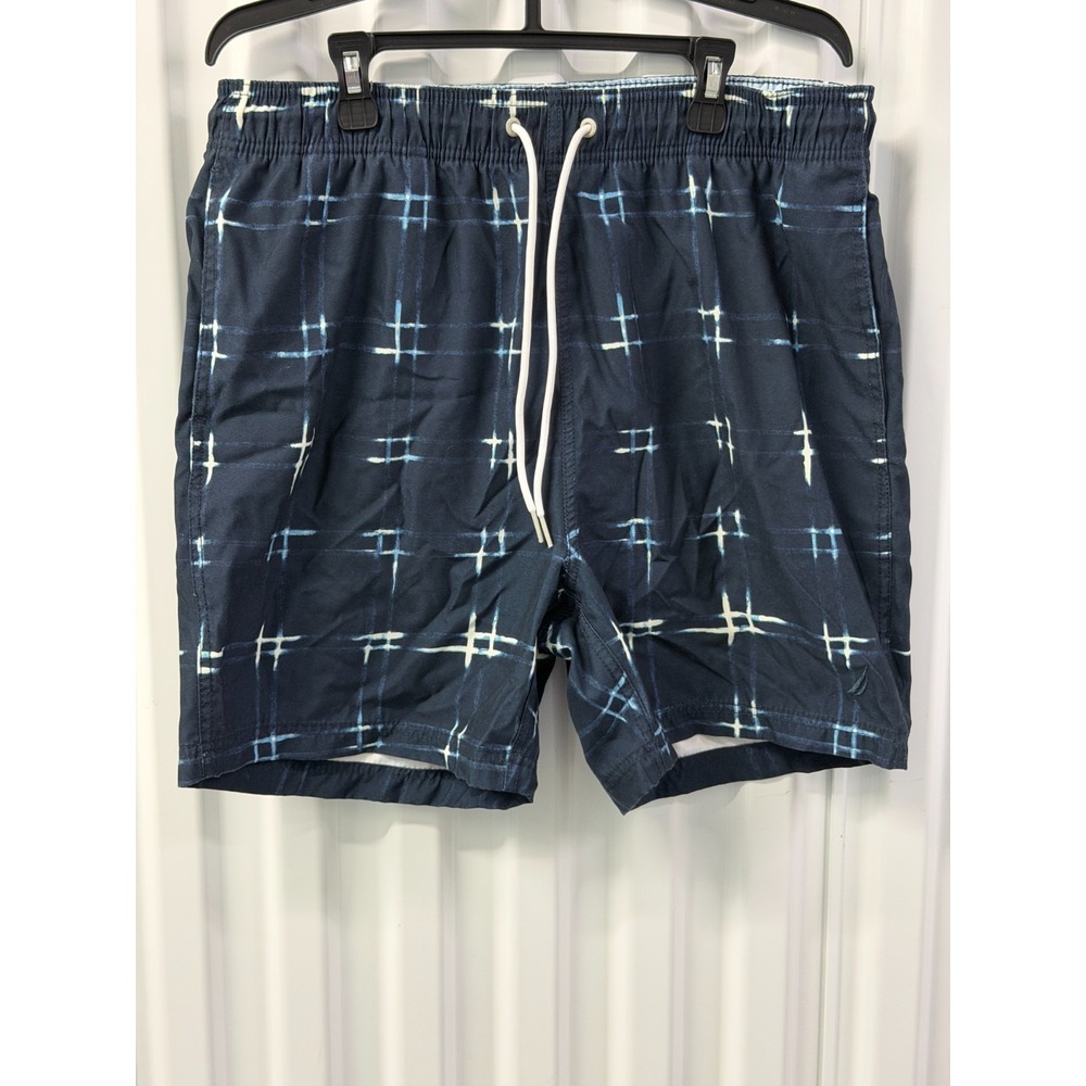 Nautica Mens M Swim Trunks Shibori Plaid Mesh Lined Drawstring Shorts 0137